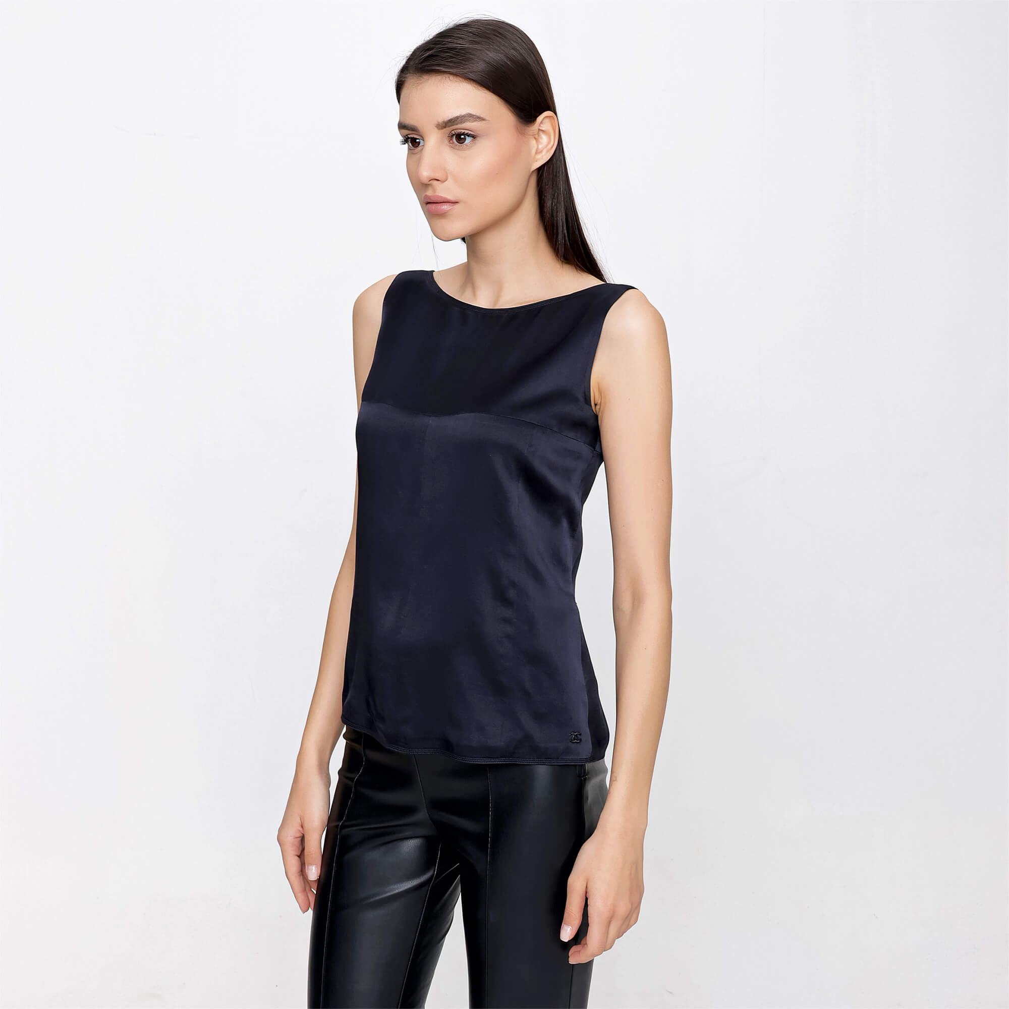 Chanel - Black Silk Thick Straped Blouse 